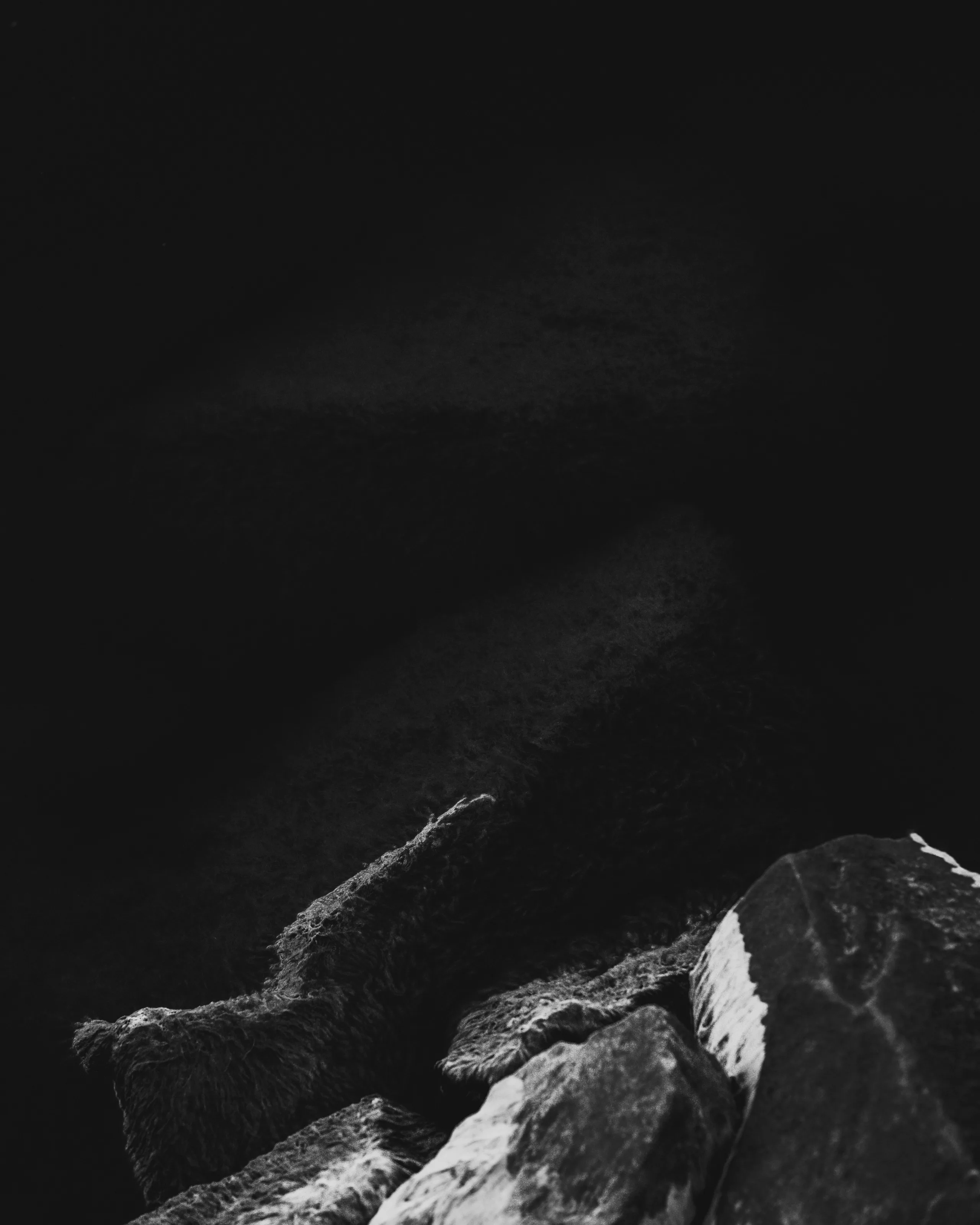black and white photo of rocks at the bottom of the ocean